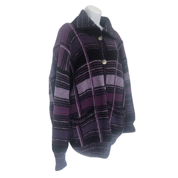 Vintage Dobrila Handknit 100% Wool Sweater Size Large Pockets Retro Plaid. - Picture 2 of 9